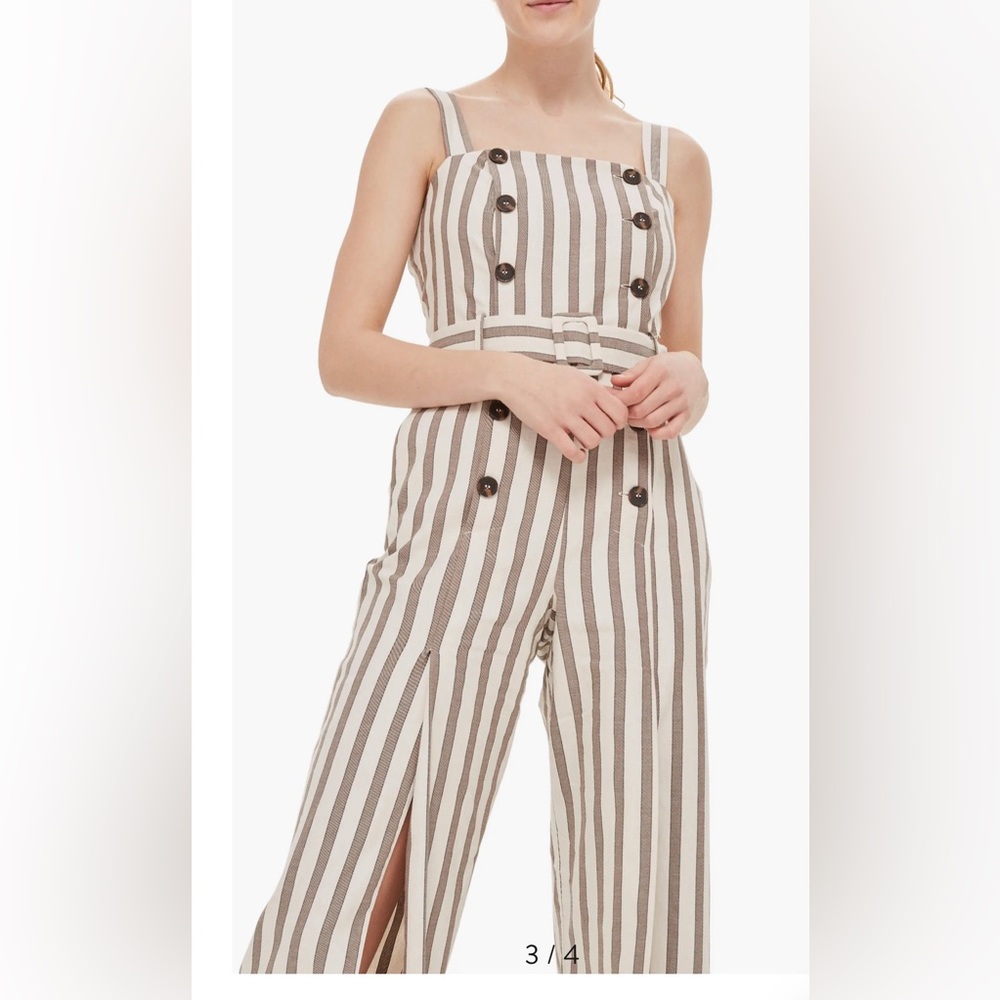 TOPSHOP Nordstrom Button Stripe Cropped Jumpsuit Cotton Belted Preppy Romper